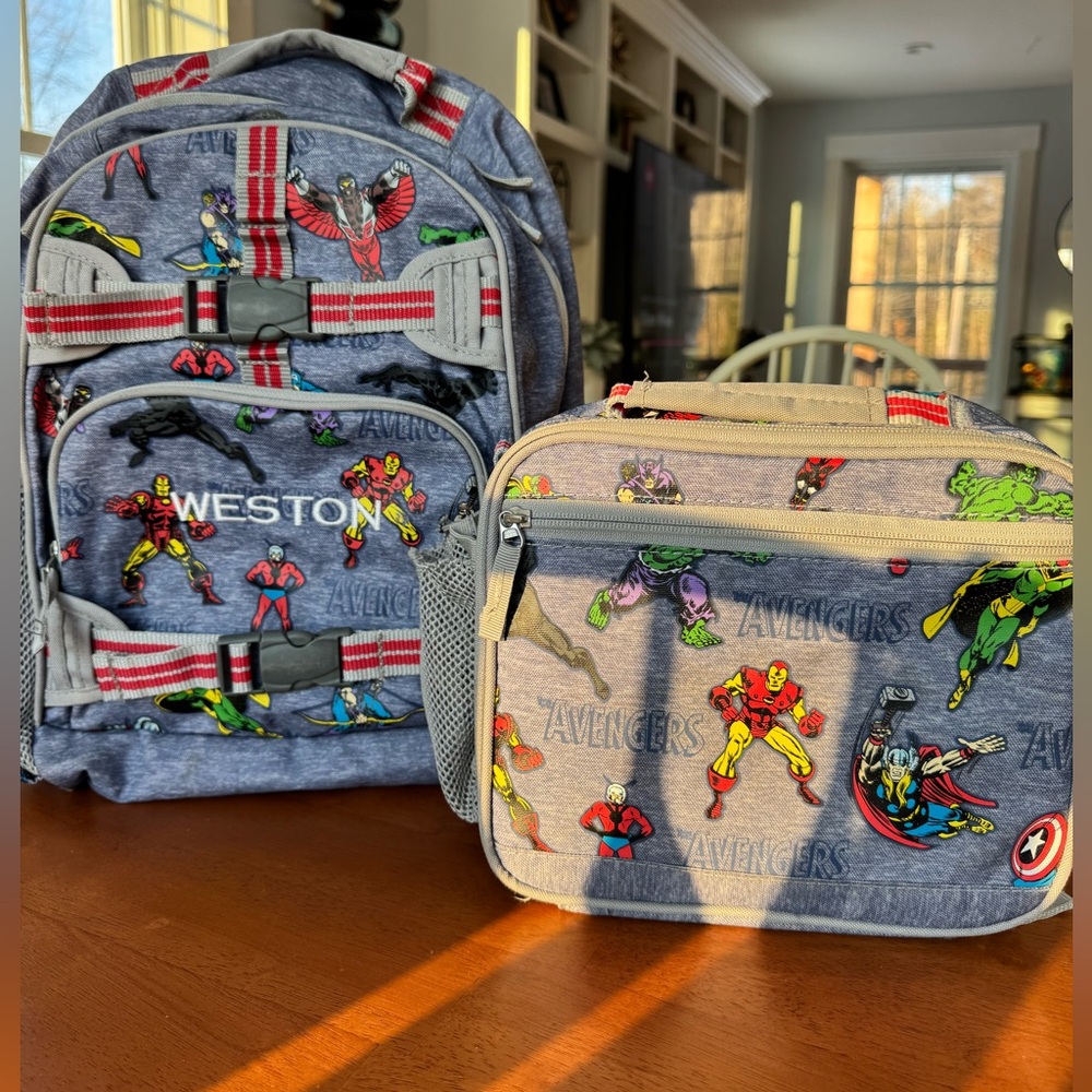 Pottery Barn Kids Avengers Backpack and Lunchbox - Gray and Red